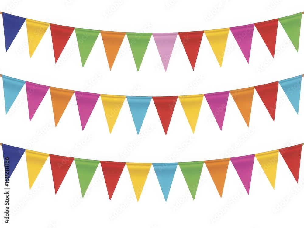 Obraz premium Colorful triangular pennant banner on white background