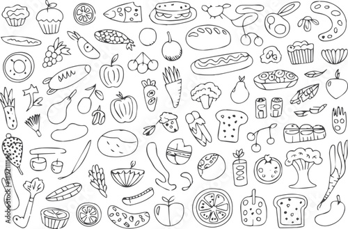 food vector set simple line art food items for menu and education