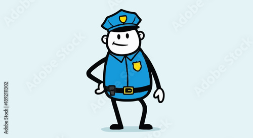 Cartoon Police Officer Standing Confidently.