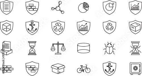 Black and white line of business security and protection concepts security protection symbols business line black and white
