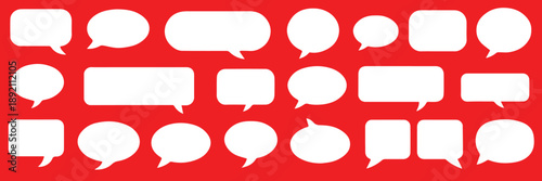 speech bubble set of white comic and chat bubbles on red vector design
