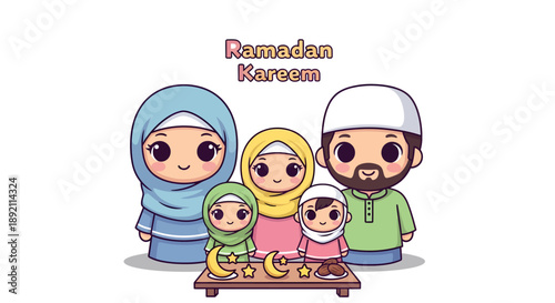 Family Celebrating Ramadan with Traditional Food and Decorations