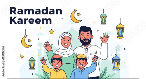 Family Celebrating Ramadan with Family Members and Decorations