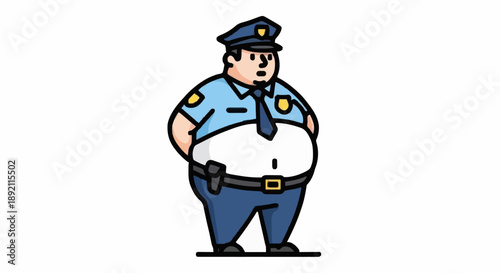 Cartoon Police Officer Standing Uniformed Authority.