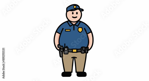 Cartoon Police Officer Standing Uniformed Law Enforcement.