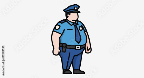 Cartoon Police Officer Standing Uniformed Profession.
