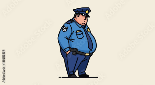 Cartoon Police Officer Standing Uniformed Profession.