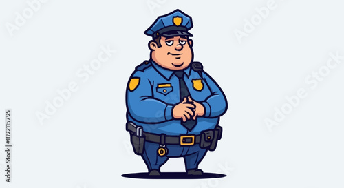Cartoon Police Officer Standing Uniformed and Confident.