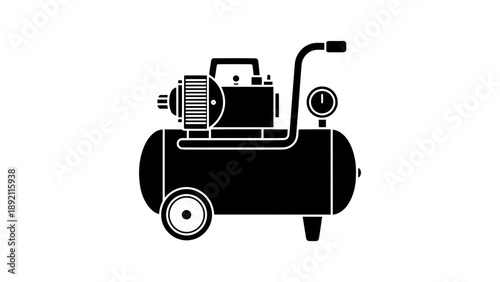A black and white illustration of an air compressor on wheels
