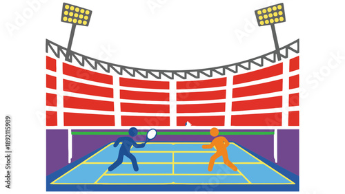 Two players engaged in a competitive game of pickleball at night