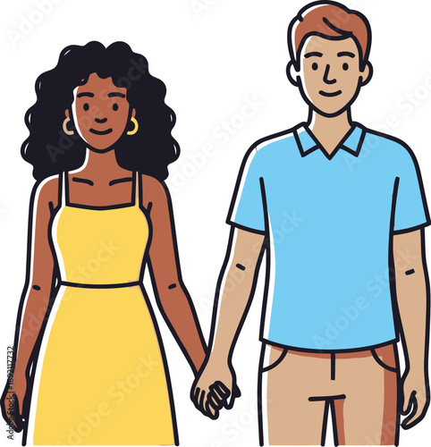 Interracial Couple Holding Hands, Love and Unity