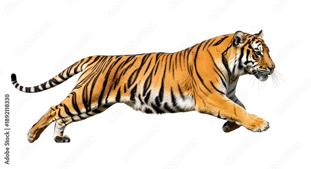 Obraz premium Running tiger isolated on white background with dynamic pose