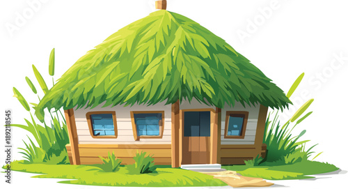 Village grass hut clipart vector illustration