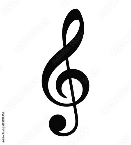 Treble Clef Music Note Symbol Vector Graphic. Vector high quality icon illustration of Treble clef black symbol isolated on white background