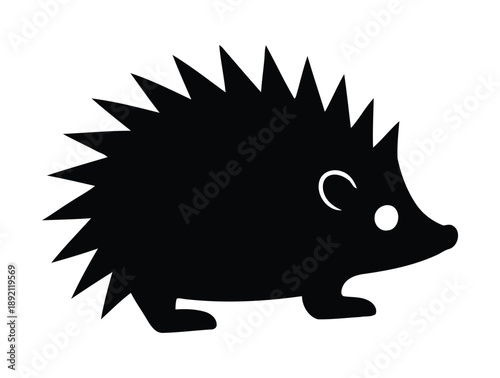 A detailed black silhouette of a hedgehog, presented as a clean vector icon. This distinctive silhouette style is isolated on a plain white background.
