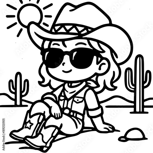 cartoon illustration of a cowgirl wearing sunglasses 