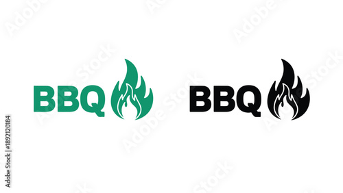 A black BBQ logo with flames on a white background