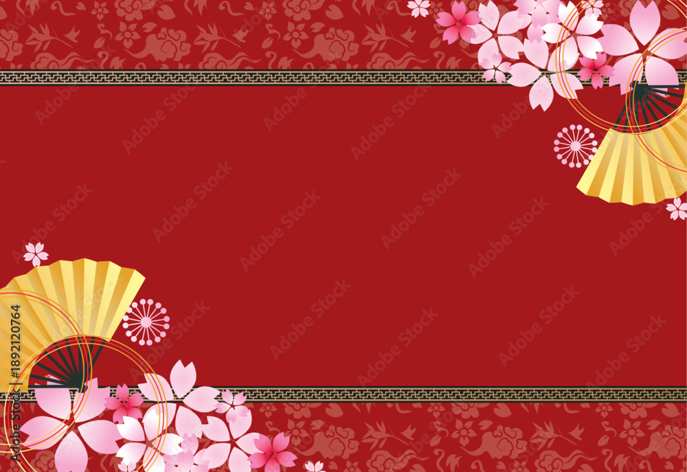 Obraz premium 中華風フレーム飾り 春の桜背景