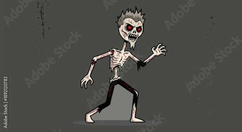 Cartoon Zombie Character Walking With Red Eyes.
