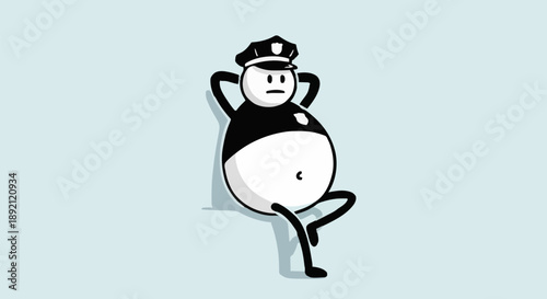 Cartoon Policeman Relaxing Sitting On Wall.