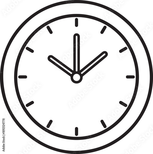 Simple Black and White Line Art of a Clock Face with Ticks, Isolated on White , Generative Ai