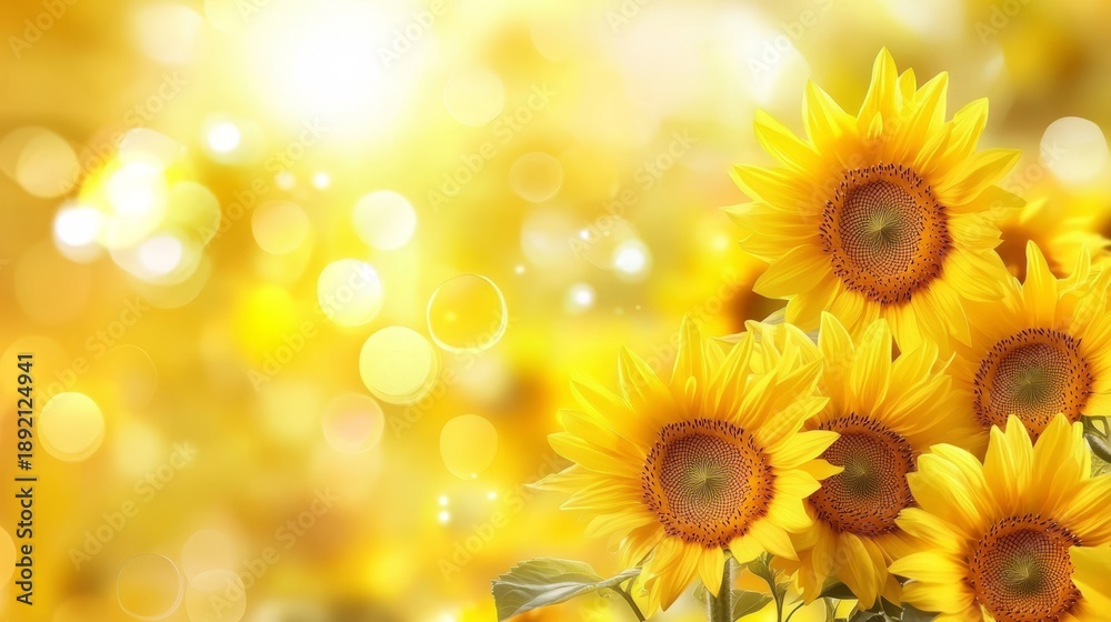 Obraz premium A picturesque scene featuring sunflowers under a bright yellow haze.