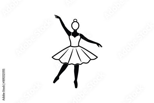 Ballerina dancer silhouette in graceful pose wearing tutu dress for ballet performance icon