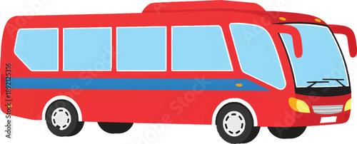 Red Cartoon Bus with Blue Stripes and Light Blue Windows