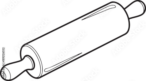 Stylized line art illustration of a classic wooden rolling pin with handles, isolated on a white background, representing baking and cooking. , Generative Ai