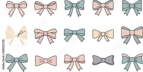 Collection of pastel colored bows, decorative elements