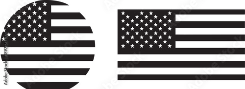 Black and white American flag circular and rectangular shapes stars stripes