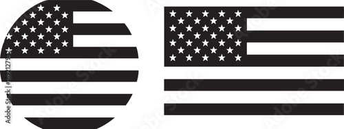Black and white american flag circular and rectangular shapes usa flag stars and stripes monochrome