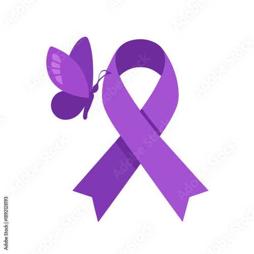 Purple Awareness Ribbon with Butterfly Symbol, World Cancer Day