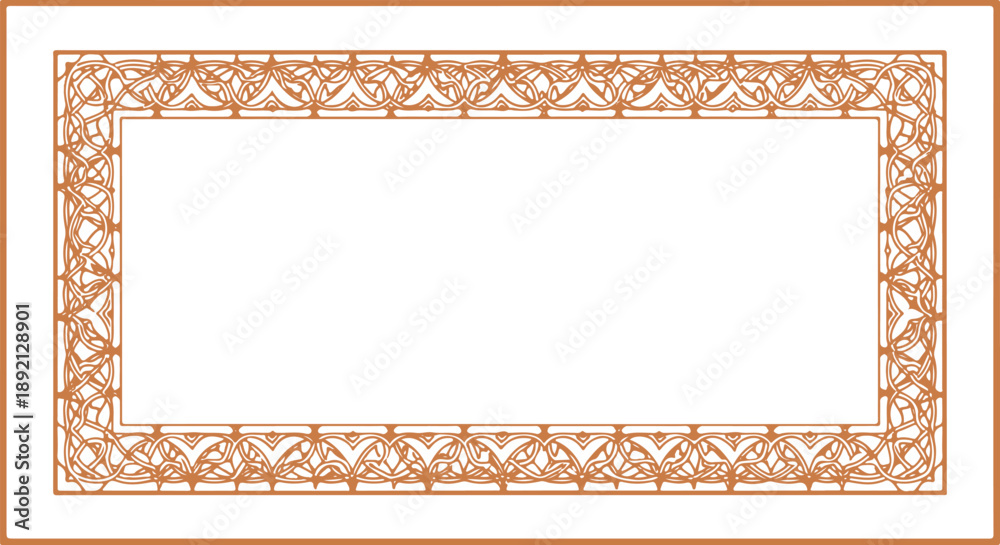 Obraz premium Ornate copper colored rectangular frame with intricate Celtic knot inspired border and empty white space