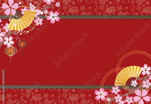 中華風フレーム飾り　春の桜背景