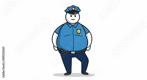 Chubby Cartoon Police Officer Standing Professionally.