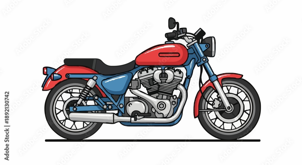 Obraz premium Classic Red and Blue Motorcycle Side View Illustration.
