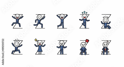 Collection of stick figure characters expressing various emotions and actions.