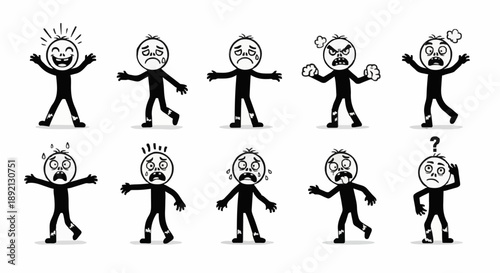 Collection of Stick Figure Emotions and Expressions.