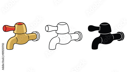 Three different colored faucet icons on a white background