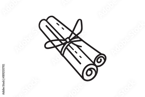 Two cinnamon sticks tied with string aromatic spice for cooking and baking