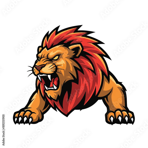 Fierce Cartoon Lion Illustration Roaring.