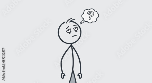 Confused Stick Figure Question Mark Thought Bubble.