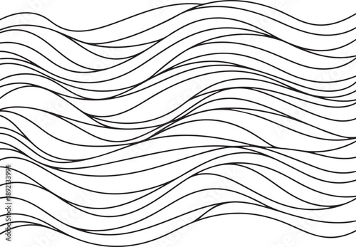 Minimalist horizontal pattern of flowing wavy lines, suggesting gentle water movement or abstract backgrounds. , Generative Ai