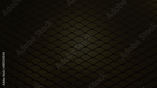 Fotografie Elegant black and gold wave pattern background with art deco scallop motif