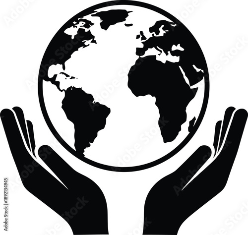 Earth day logo with hands holding globe symbolizing environmental conservation and sustainability