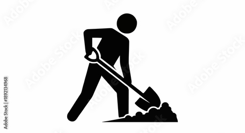 Construction worker digging with shovel icon silhouette.