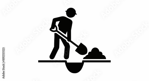 Construction worker digging a hole with a shovel icon.