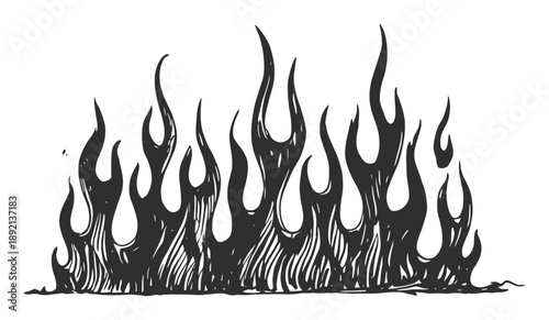 Black and white of stylized flames, fire vintage style