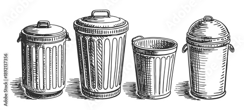 Collection of Vintage Trash Cans and Bins in Style